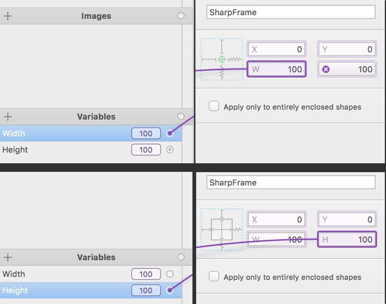 "Vincular variables" images_set